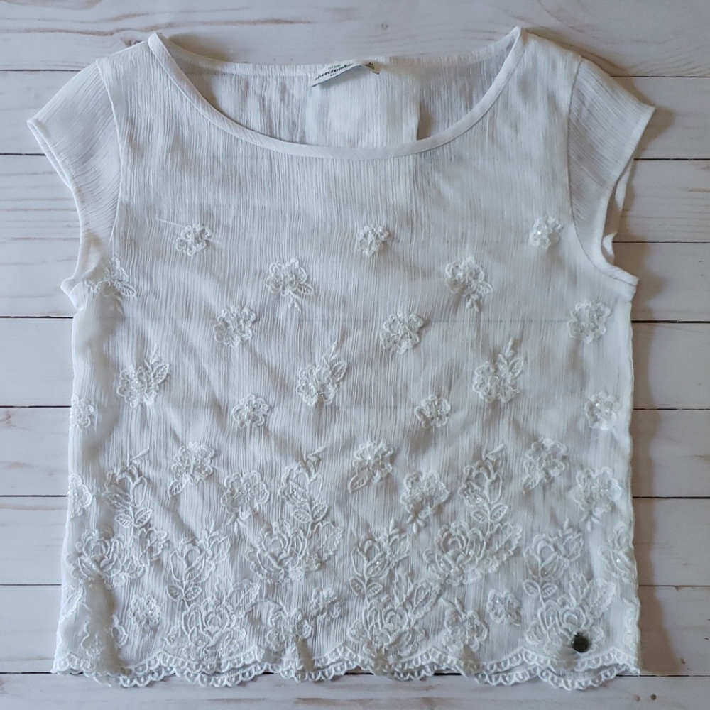 White Sheer Sequin Blouse - Abercrombie Kids